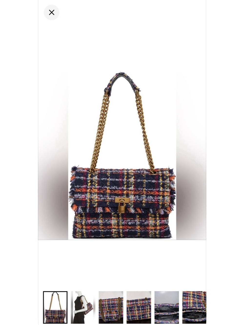 Kurt Geiger London Large Brixton Plaid Shoulder Bag NWOT